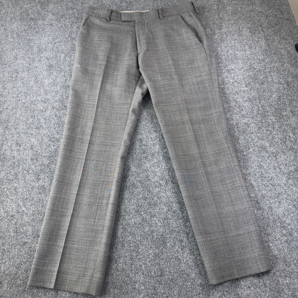 Banana Republic Dress Pants Grey Glen Plaid Wool Tailored Slim Fit 32/30